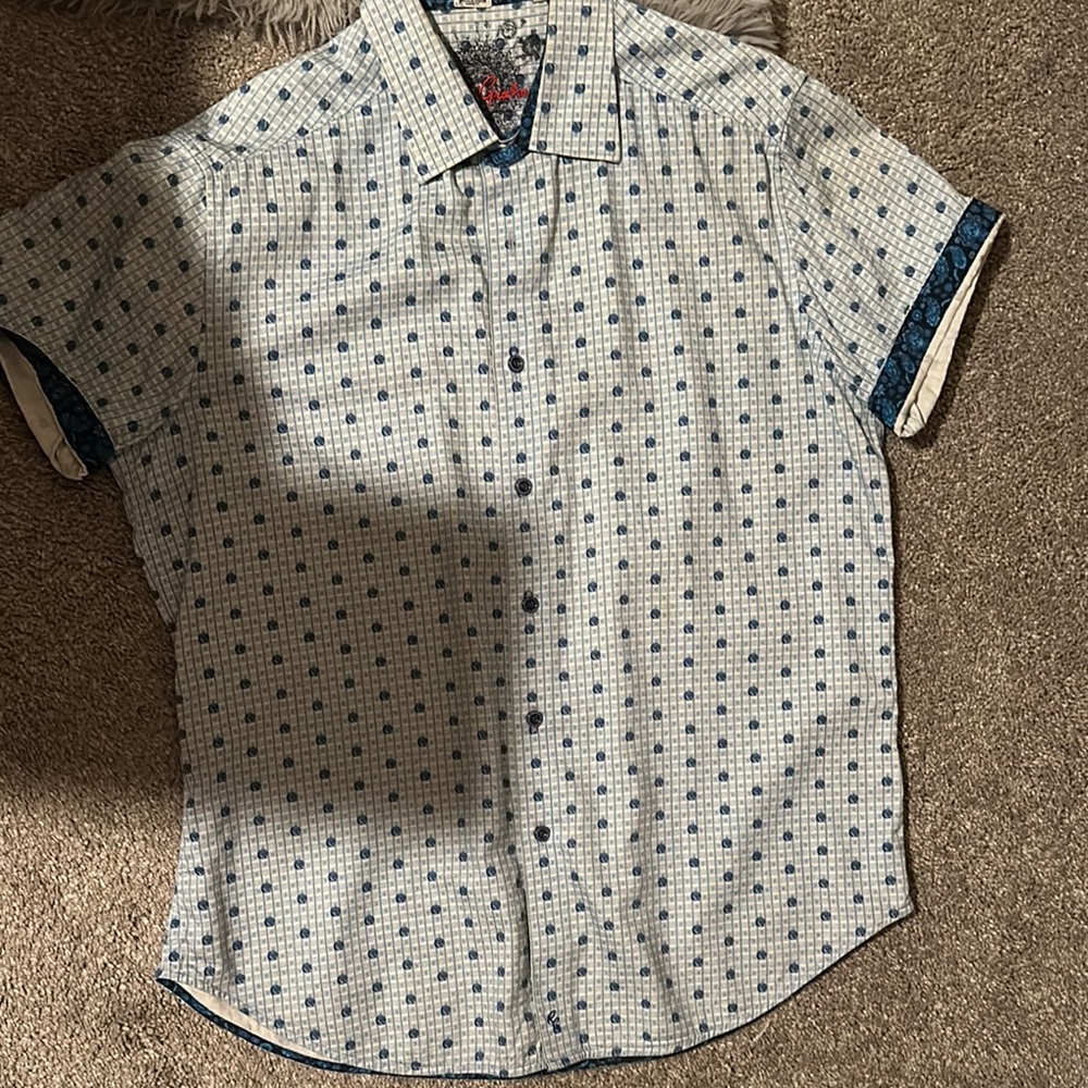 Men's Blue Patterned Short Sleeve Shirt